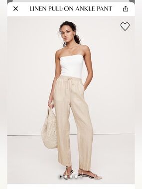 Banana Republic Beige Linen-Blend Wide Leg Pull-On Pants